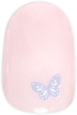 Butterfly Party | Round | Extra Short press-on nail with pale pink base and a single delicate purple butterfly accent
