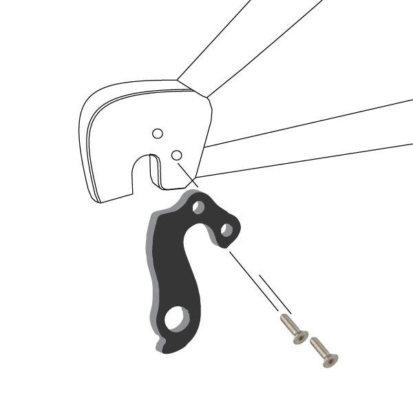 Hanger #61 attaches to the frame's rear dropout from the inside or hub side using two M4x8 screws