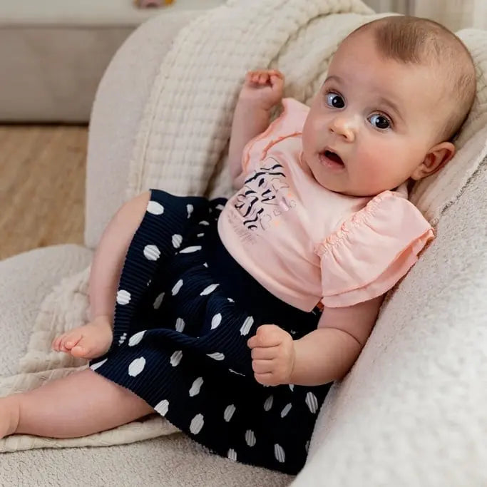 Girls Dress Pink Dark Blue Dots | Dirkje | Dirkje | Jenni Kidz