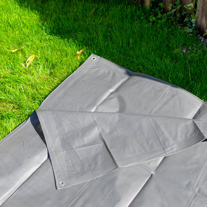 Grey L-Grade Tarpaulin 10m x 12m Waterproof Tarpaulin Cover Outdoor Ground Sheet