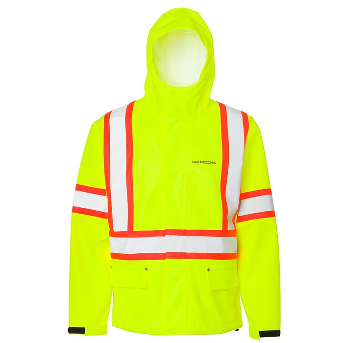 Grundéns Men's Neptune CSA Class 2 Hi-Vis Waterproof Hooded Commercial Fishing Jacket Rainwear Grundens Hi-Vis Yellow 2XL Reg