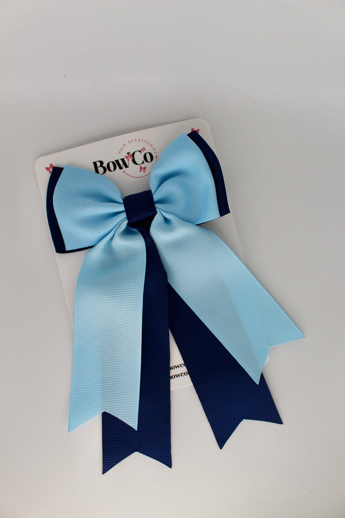 Navy Blue and Blue Topaz - Classic Tail Bow - Clip
