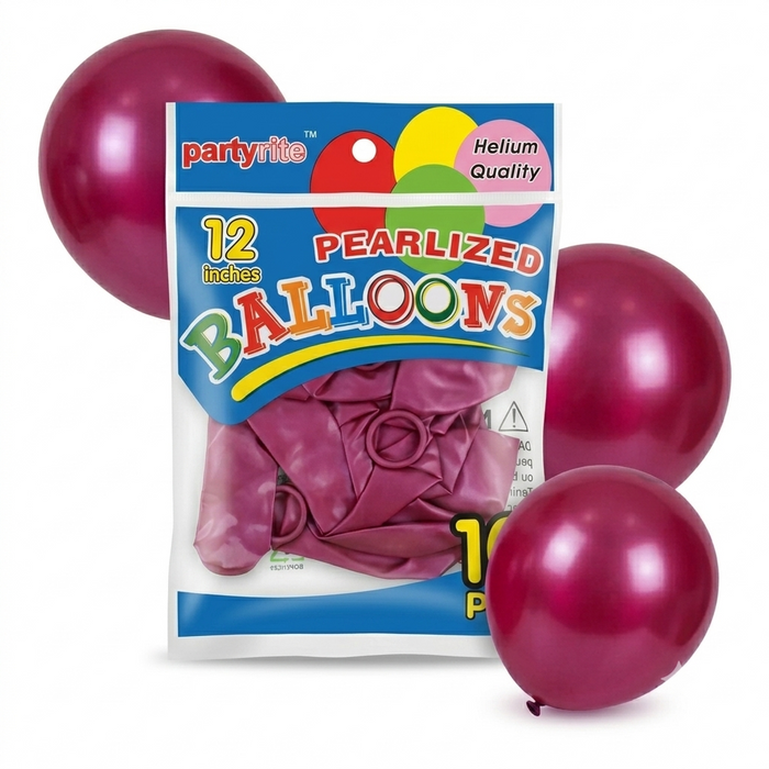 PartyRite 12-Inch Pearl Magenta Latex Balloons, 12-Pack, Wholesale