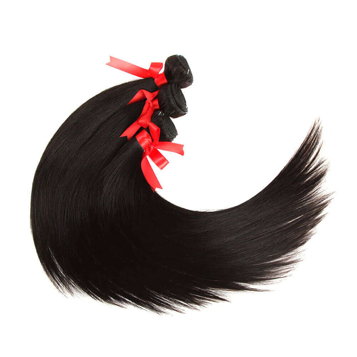 machine weft unprocessed silky straight natural black human hair bundles