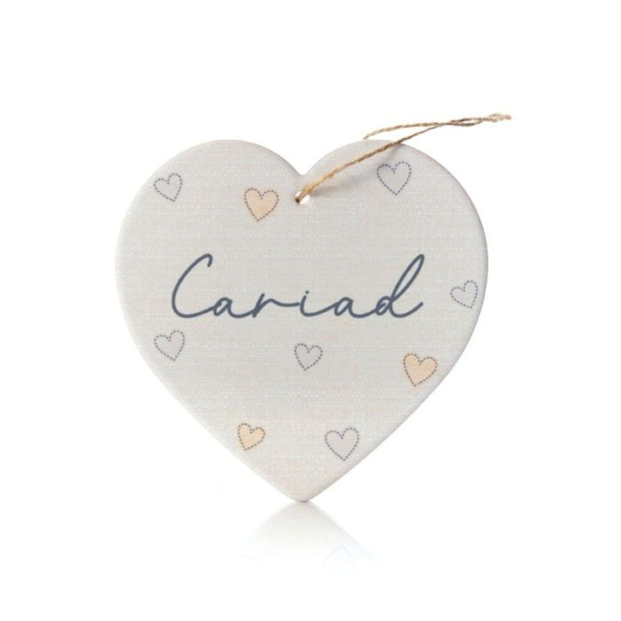 White Ceramic Heart Decoration - 'Cariad'