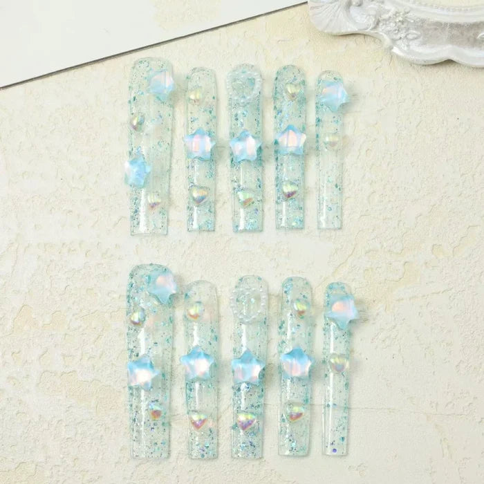 10pcs high-end Fresh and long handmade fake nails, Fresh and long nail decoration for girls