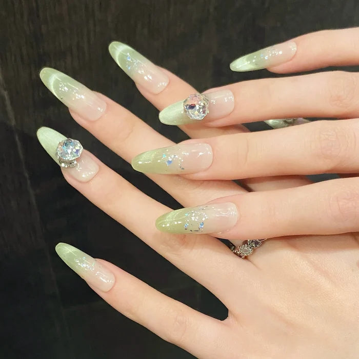 10PCS Long Oval Handmade Press On Nails,Cat-eye Gradient Style,Suitable For Festivals Parties And Daily Wear.