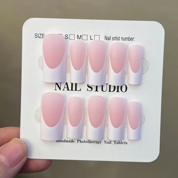 10pcs/box Y2K Luxury Handmade Medium-sized Square Milky White French tips Press On Nails ,Thick nail,