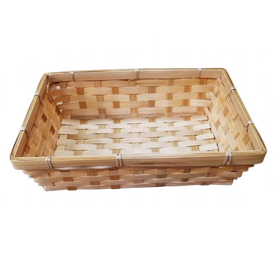 Woven wooden basket on a white background