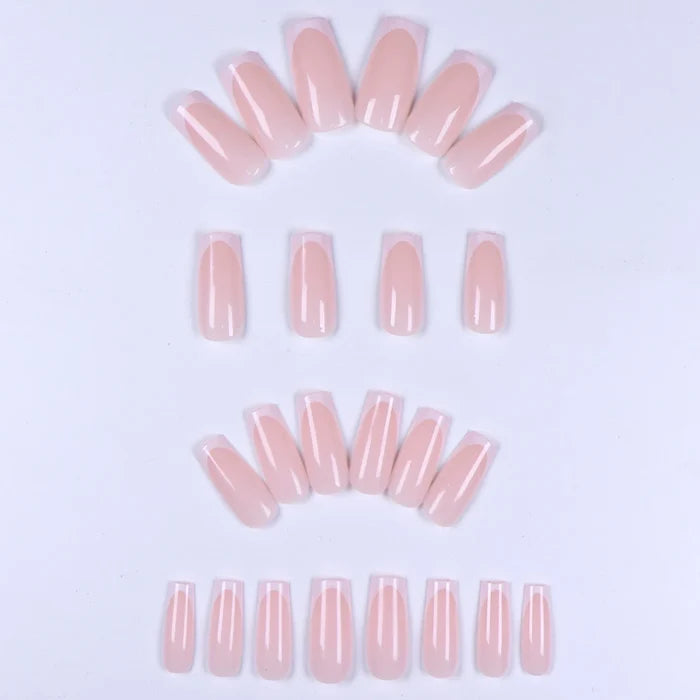 24PCS Explosions in Europe and America Long Water Pipes White French Rectangular Nail Fake Nails