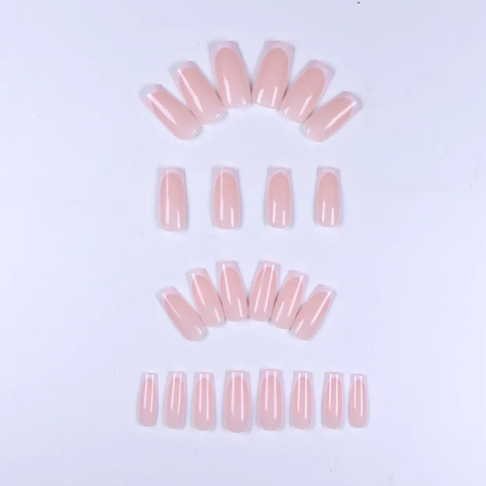 24PCS Explosions in Europe and America Long Water Pipes White French Rectangular Nail Fake Nails
