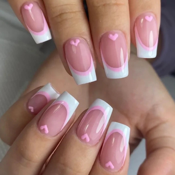 24PCS Explosions in Europe and America Long Water Pipes White French Rectangular Nail Fake Nails