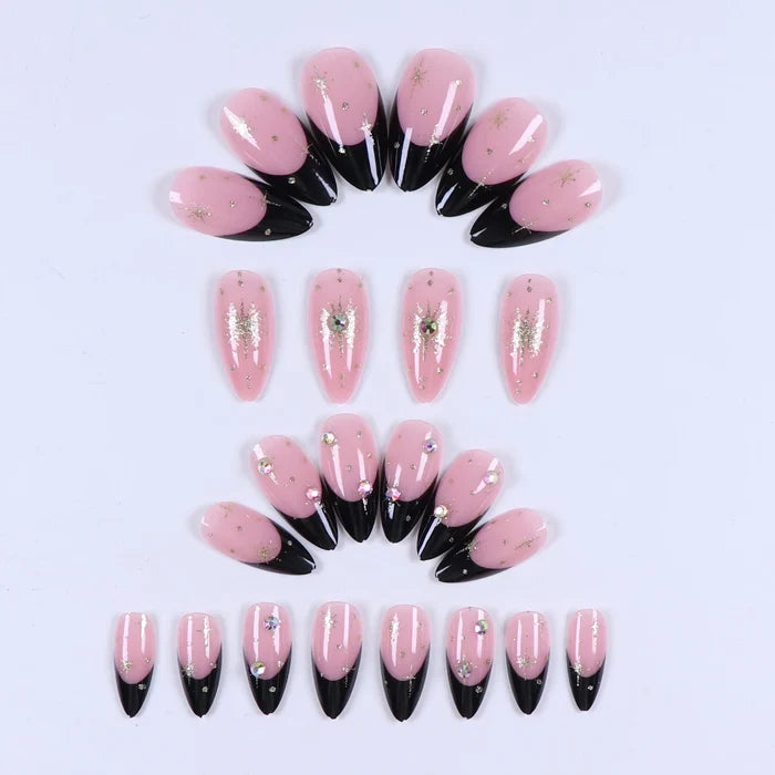 24Pcs White French Tips Medium Almond Press on Nails with Red Five-pointed Star Design, Glossy False Nails