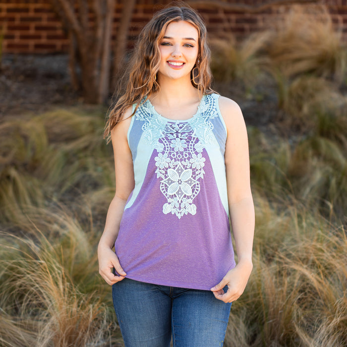 30026 - Embroidered Tank Top - Purple
