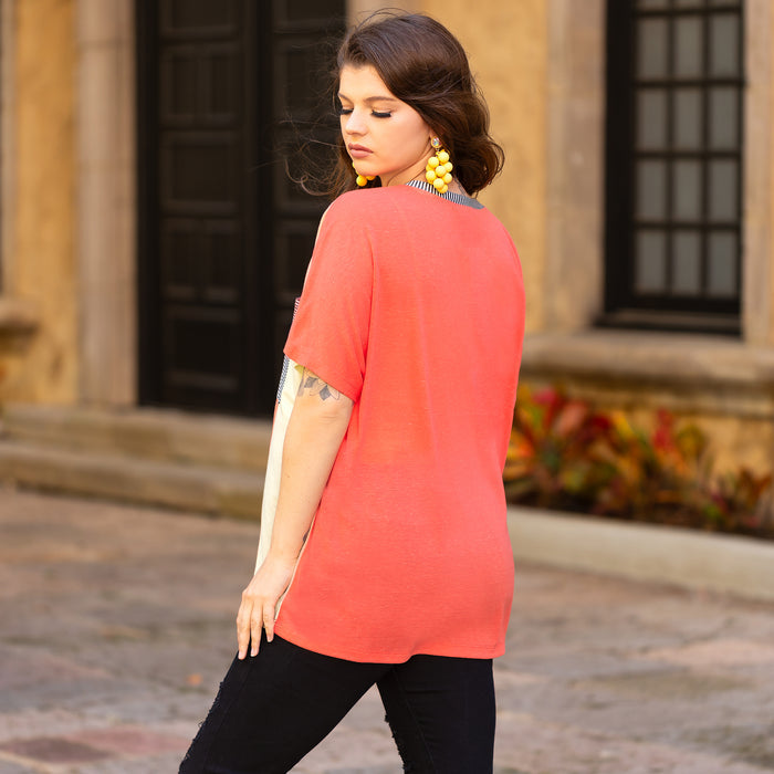 30071 - Triblend Color Block V-Neck Top