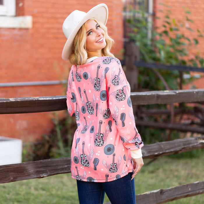 40077 - Rock 'N' Roll Music Print Top