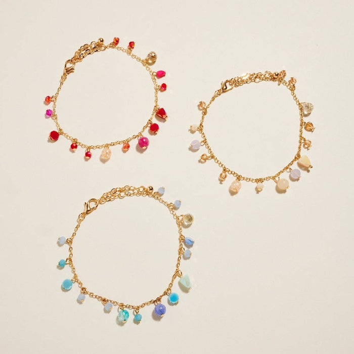 7 In Multi Color Semi Precious Glass Bead Bracelet