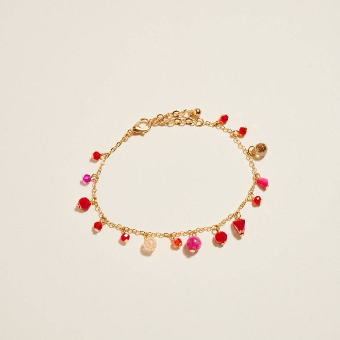 7 In Multi Color Semi Precious Glass Bead Bracelet