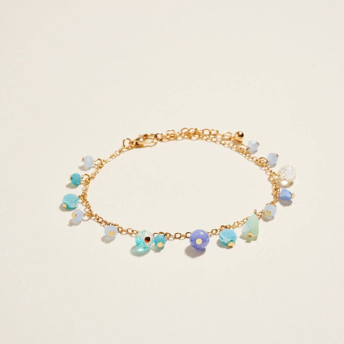 7 In Multi Color Semi Precious Glass Bead Bracelet