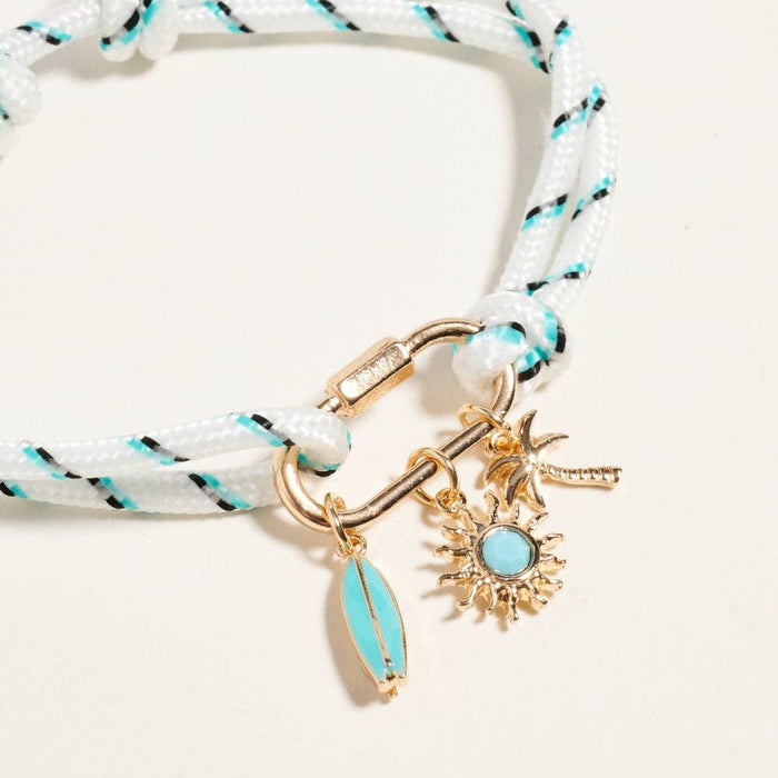 7.25 Inch Surfboard Heraldry Sun Palm Tree Summer Bracelet
