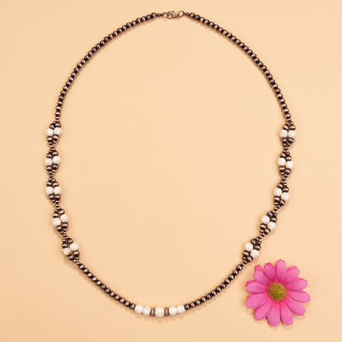 72789 - Squash Blossom Beaded Necklace - Ivory & Copper