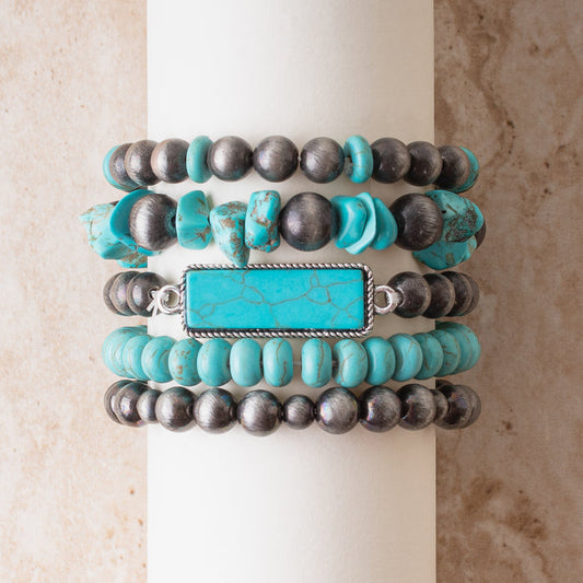 74739 - Turquoise Stacked Bracelets - Turquoise and Silver
