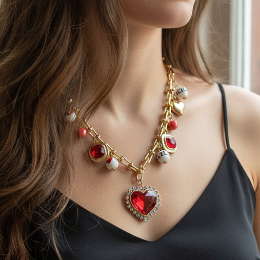 92373 - Heart Charm Necklace - Red