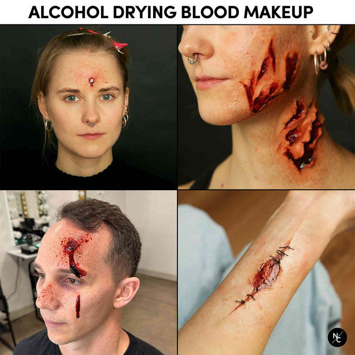 Alcohol Drying Blood Makeup collage — SFX wound looks created with the product