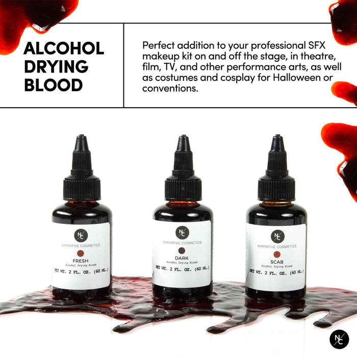 Alcohol Drying Blood 3 bottles — perfect addition to professional SFX makeup kits