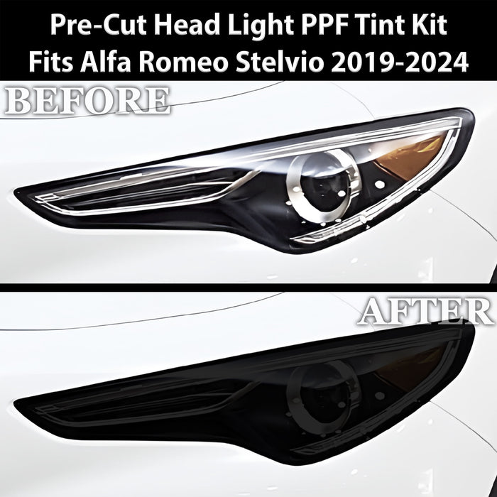 Full Headlight Taillight Precut Smoked PPF Tint Kit Film Overlay Fits Alfa Romeo Stelvio 2019 - 2025 - Bogar Tech Designs