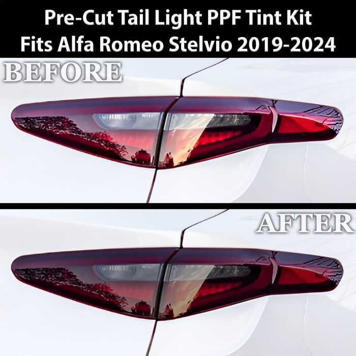 Full Headlight Taillight Precut Smoked PPF Tint Kit Film Overlay Fits Alfa Romeo Stelvio 2019 - 2025 - Bogar Tech Designs