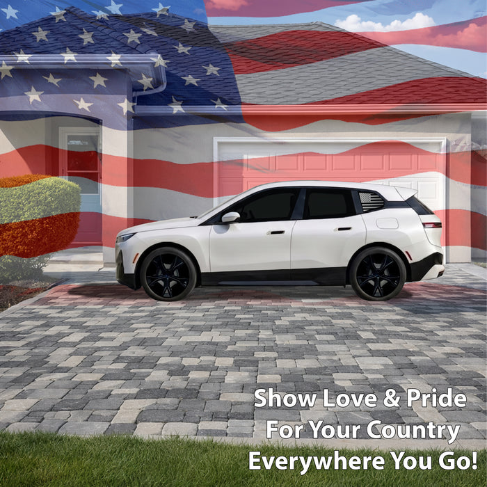 American Flag Quarter Window Decal for BMW iX 2022-2026 – Precut Matte Black Vinyl