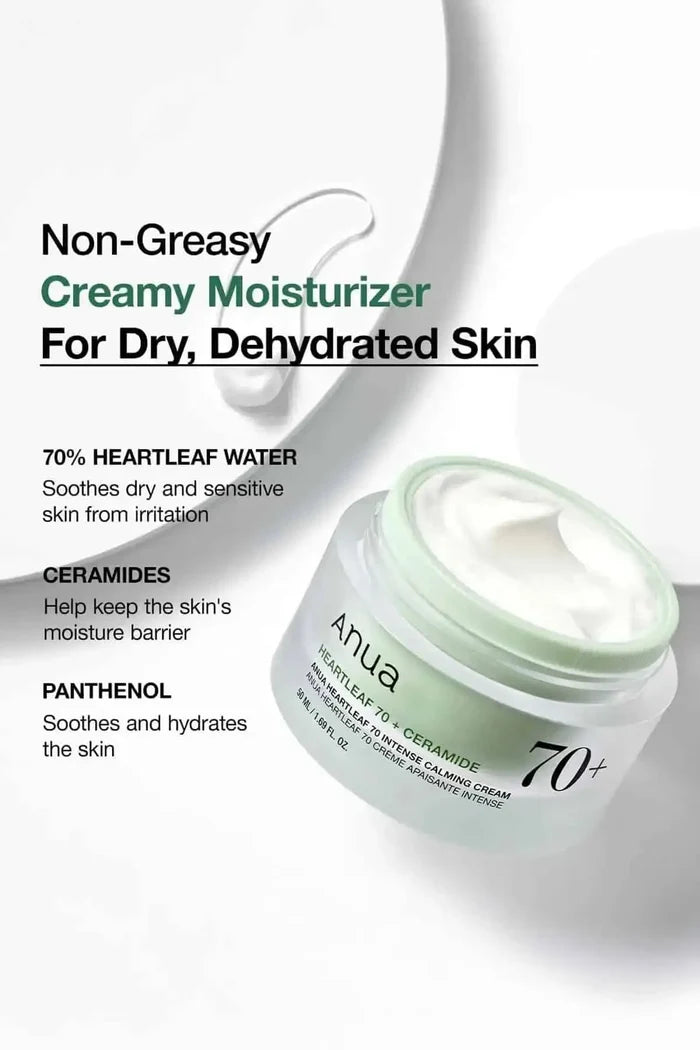 Detail of the vegan friendly formula featuring 70% Heartleaf Water and Ceramides to soothe and hydrate the skin.
