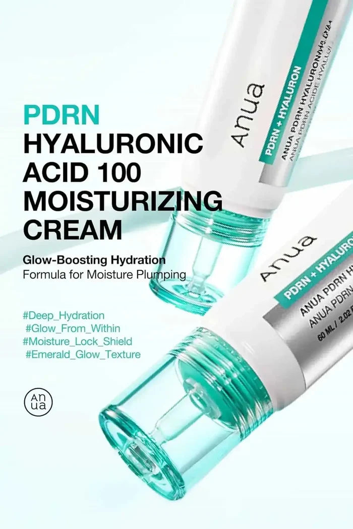 The emerald-toned texture of Anua PDRN cream, showcasing its property as a lightweight moisturizer that provides a glow-boosting hydration.