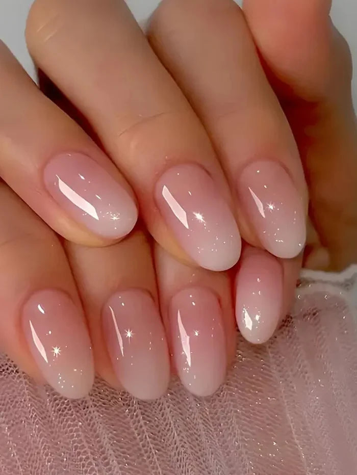 ARTAUG 24PCS Medium Pink Press On Nails Gradation Press On Nails Summer Nails Sweety Press On Nail For Girl