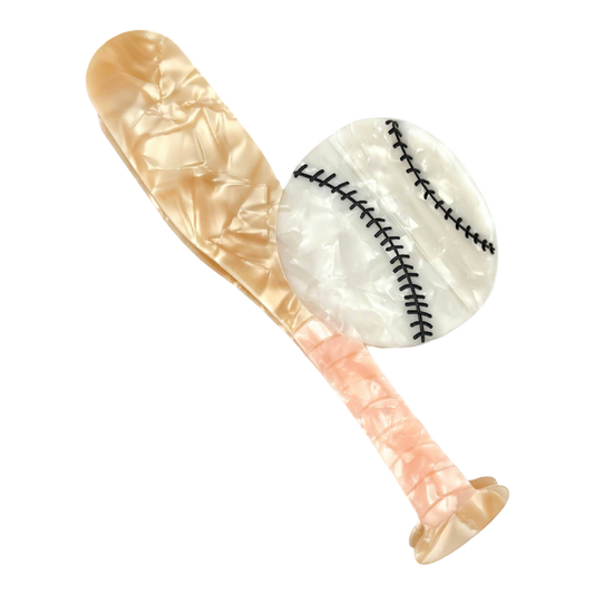 Baseball-inspired acetate claw clip designed as a playful game-day hair accessory.
