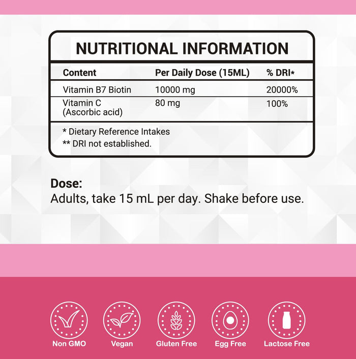Biotin Liquid 500 mL - High Strength 10000mcg With Vit C