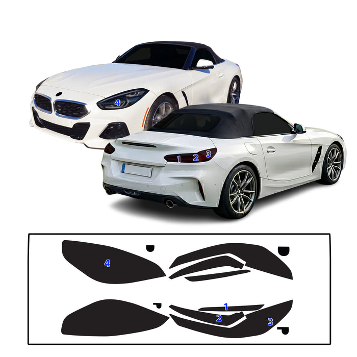 BMW Z4 2019–2026 Dark Smoke Headlight & Taillight Tint Kit – Precut Vinyl Lens Overlays