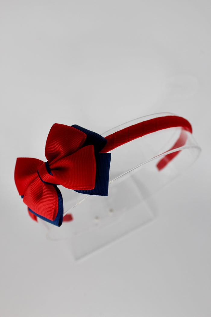 Bow School Hairband - Red and Navy Blue