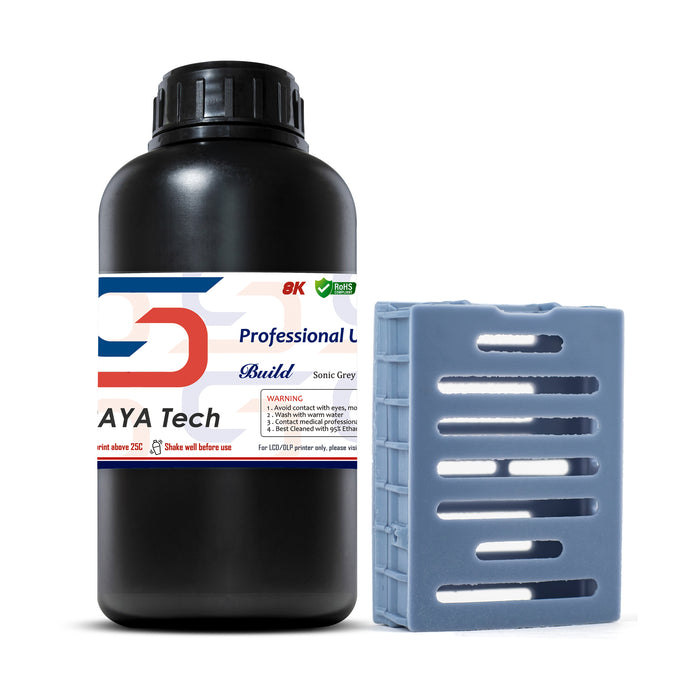 drillable 3D printer resin build sonic grey 1kg bottle with grey slotted block print sample