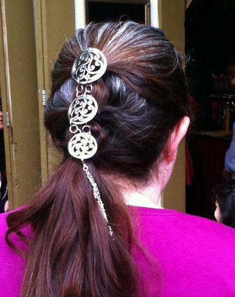 Festival look with Celtic Hair Armor – Silver Ponytail Holder Celtic style