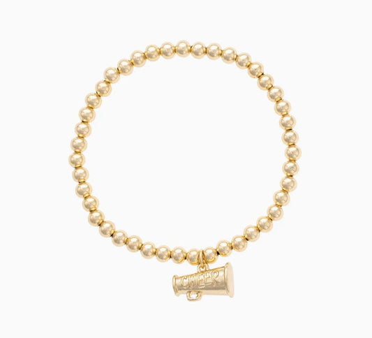 Cheer Ball Bead Stretch Bracelet in Shiny Gold