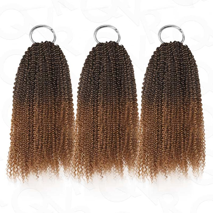 QVR T2/30 crochet hair extensions with afro kinky curly texture in brown ombre shade.