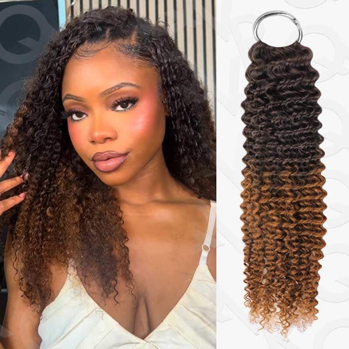 Deep wave crochet human hair extension in ombre #T2/30 color, showcasing natural curls.