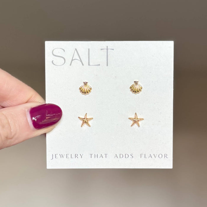COASTAL STUD SETS | 18k gold | seashell & starfish earrings