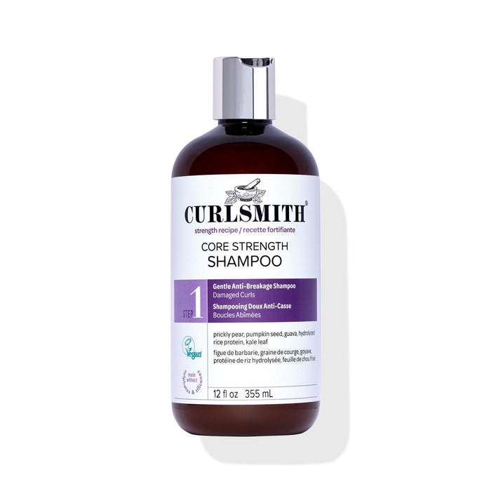 Curlsmith core strength shampoo bottle on a white background
