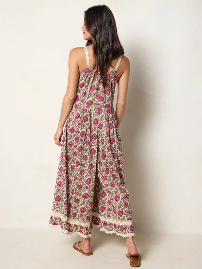 Cotton & Lace Jumpsuit - Cream Pink Lotus-view 7