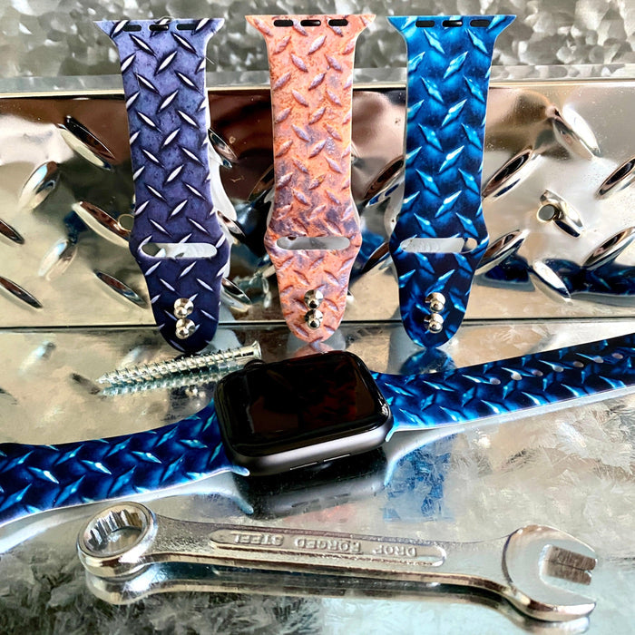 Diamond Plated Steel Print Silicone Band For Apple Watch Multiple Colors Available - Fancy Bands