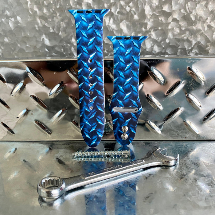 Diamond Plated Steel Print Silicone Band For Apple Watch Multiple Colors Available - Fancy Bands