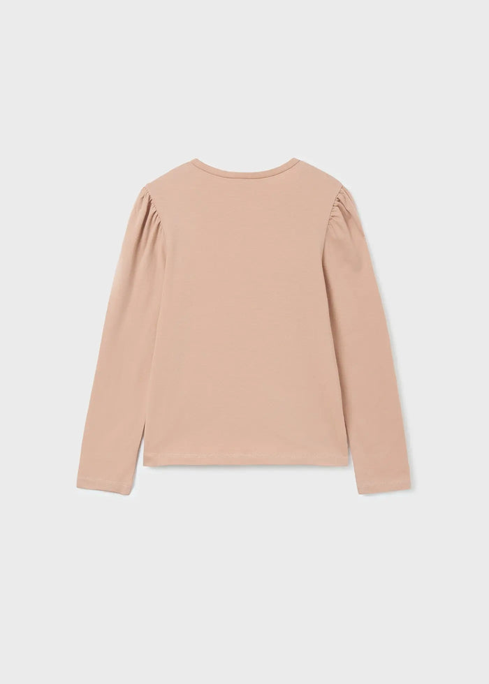 Back view of Mayoral girls Beige long sleeve T-shirt with simple everyday fit.